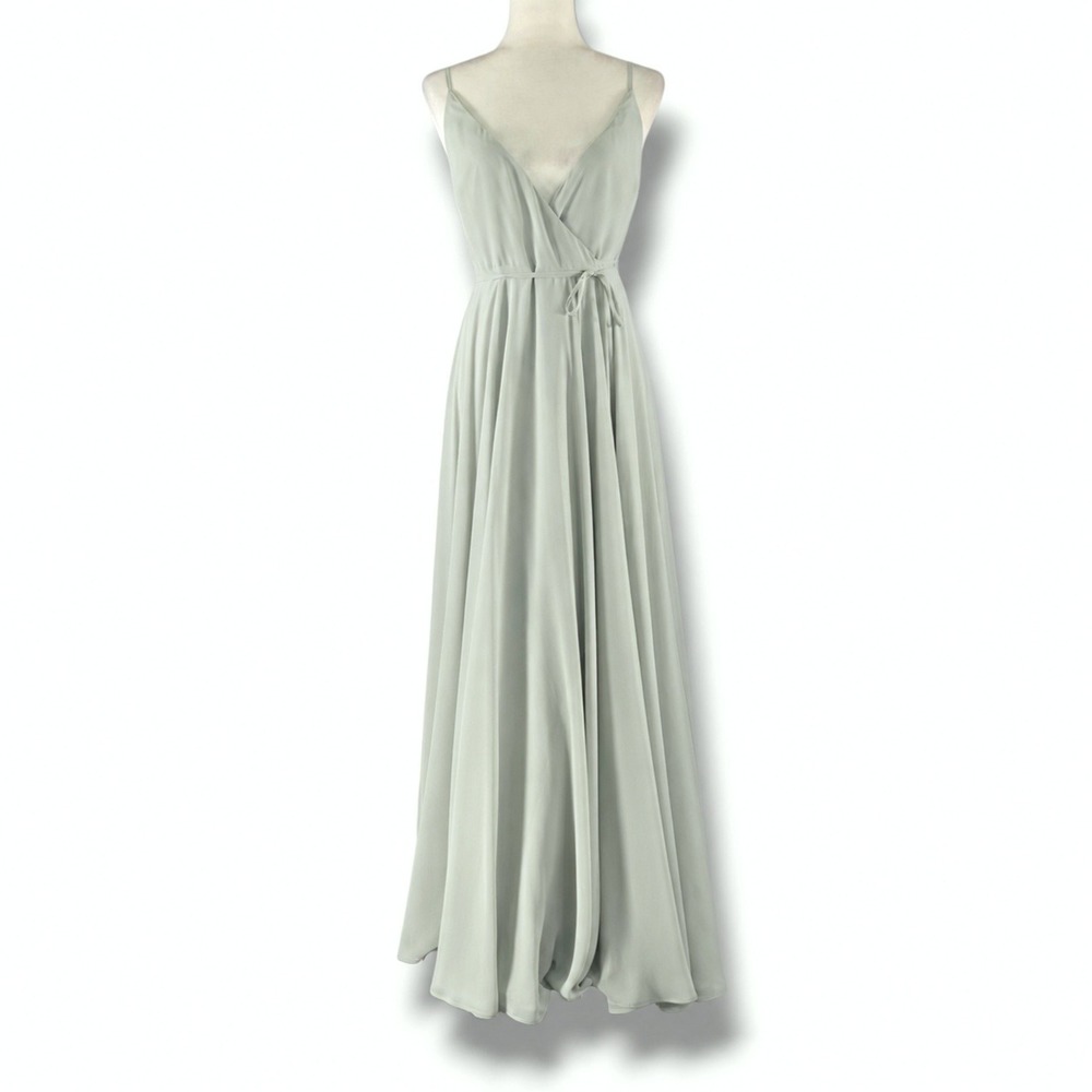 Jenny Yoo Collection James Luxe Chiffon Wrap Maxi Bridesmaid Gown Morning Mist 0 - Picture 2 of 8